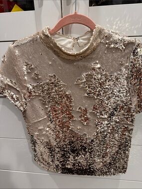 Ark & Co Champagne Sequin Short Sleeve Top